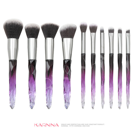 New 10 Pcs Crystal Diamond Handle Makeup Brush Set Transparent Glass Color Foundation Eye Makeup Beauty Tool