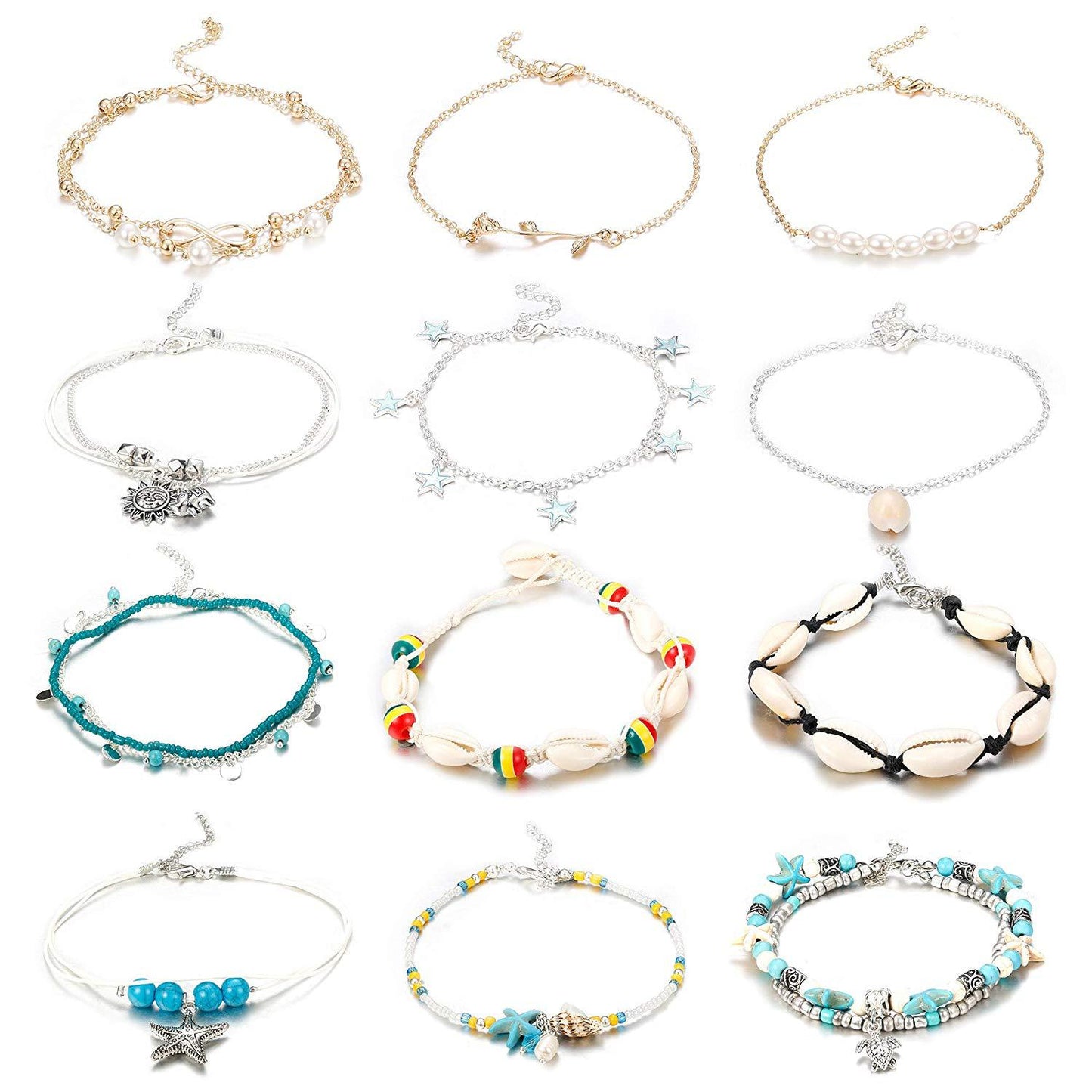 Amazon Cross-border Jewelry 16-piece Shell Rice Bead Anklet Female European And American Beach Footwear Set A003