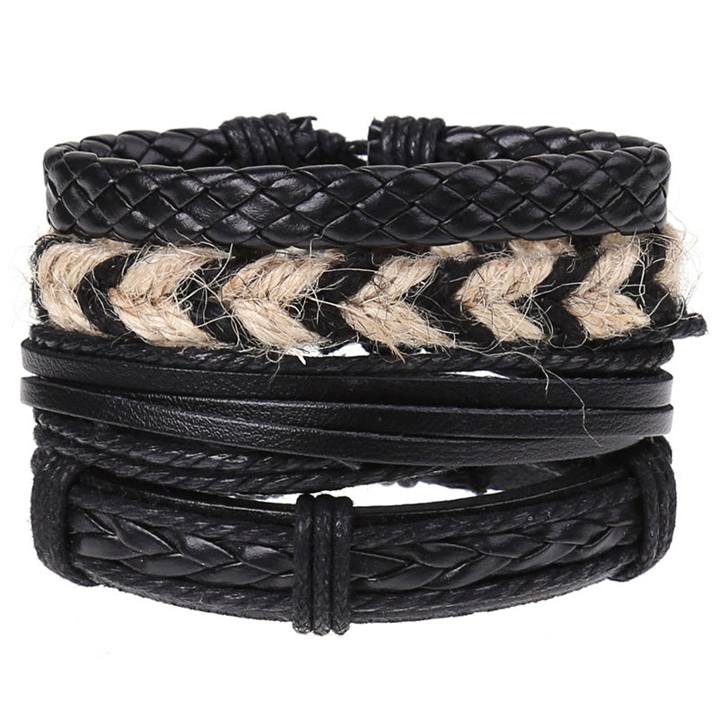 Cross-border E-commerce New Retro Woven Combination Suit Leather Bracelet European And American Popular Diy Men's Leather Bracelet