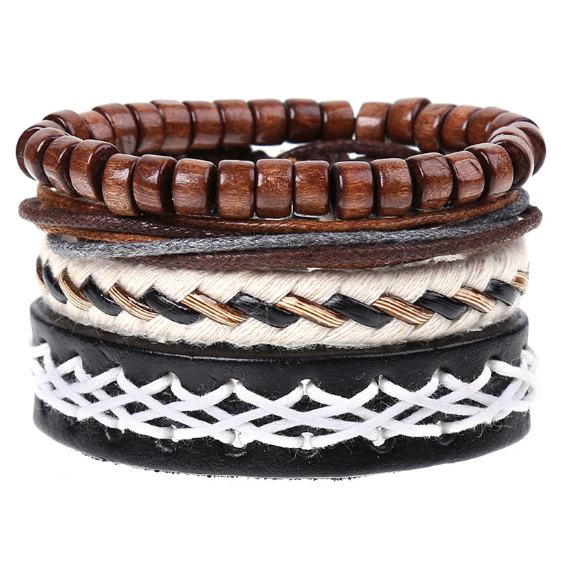 Cross-border E-commerce New Retro Woven Combination Suit Leather Bracelet European And American Popular Diy Men's Leather Bracelet