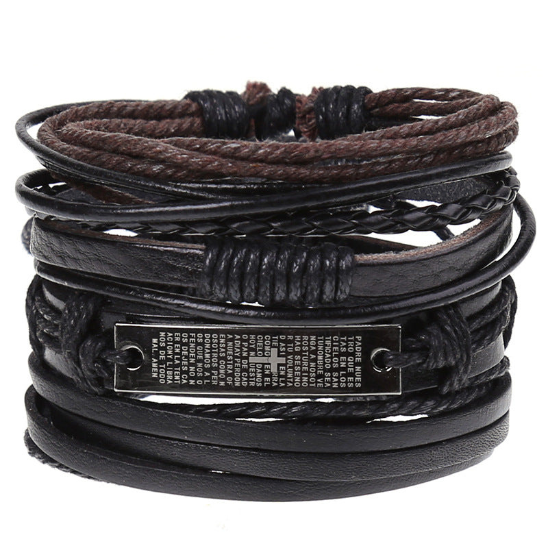 Cross-border E-commerce New Retro Woven Combination Suit Leather Bracelet European And American Popular Diy Men's Leather Bracelet