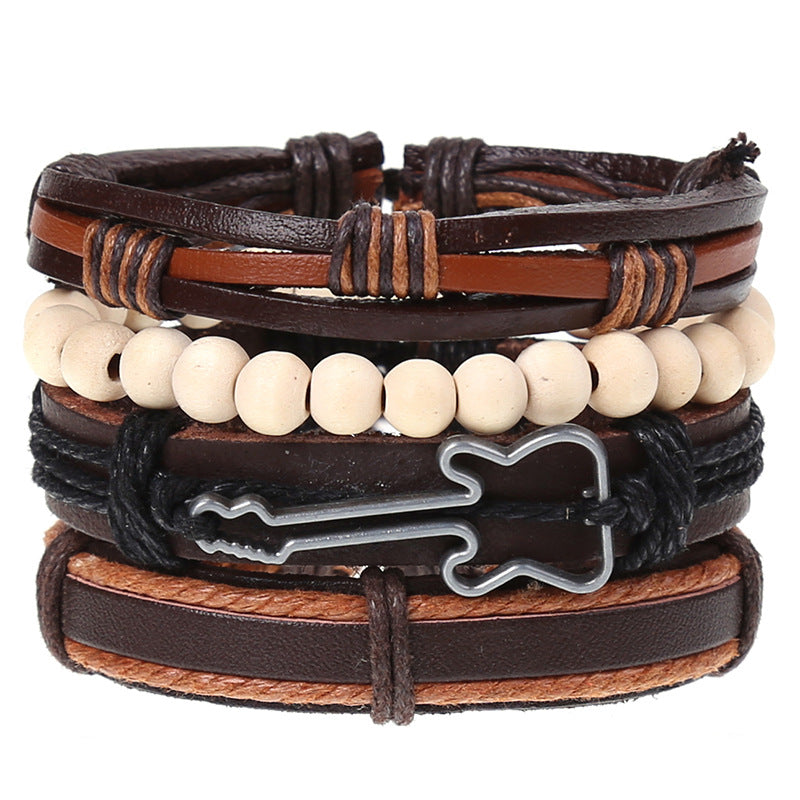 Cross-border E-commerce New Retro Woven Combination Suit Leather Bracelet European And American Popular Diy Men's Leather Bracelet