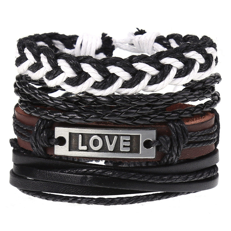 Cross-border E-commerce New Retro Woven Combination Suit Leather Bracelet European And American Popular Diy Men's Leather Bracelet