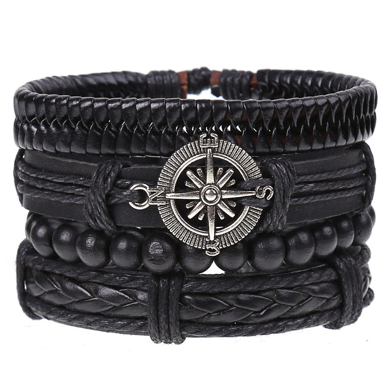 Cross-border E-commerce New Retro Woven Combination Suit Leather Bracelet European And American Popular Diy Men's Leather Bracelet