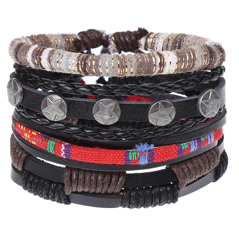 Cross-border E-commerce New Retro Woven Combination Suit Leather Bracelet European And American Popular Diy Men's Leather Bracelet