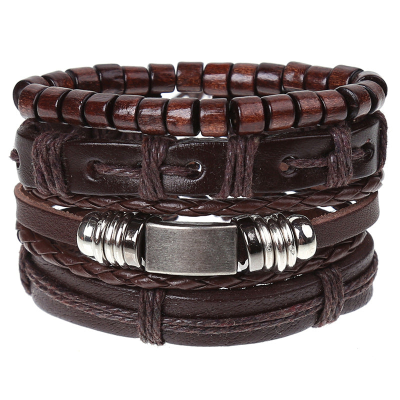 Cross-border E-commerce New Retro Woven Combination Suit Leather Bracelet European And American Popular Diy Men's Leather Bracelet