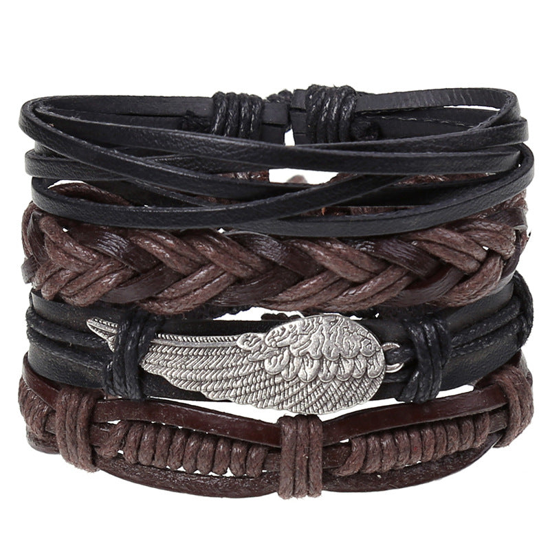 Cross-border E-commerce New Retro Woven Combination Suit Leather Bracelet European And American Popular Diy Men's Leather Bracelet