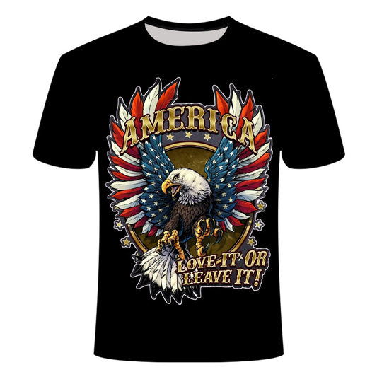 Men's Casual 3D American Flag Eagle Print Short Sleeve T-Shirt