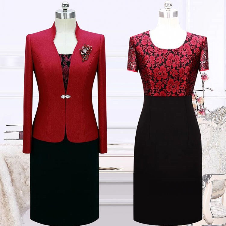 Wedding Mother Dress Autumn Two-piece Suit Red Festive Wedding Mother Dress Wedding Banquet Middle-aged Suit Skirt