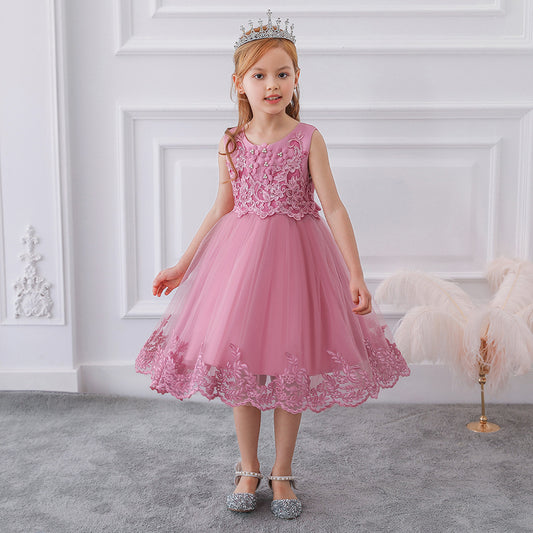 Flower Girl Dress Bead Embroidered Princess Dress Host Performance Dress Flower Dress Children's Wedding Dress Dress