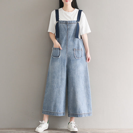 Loose denim overalls