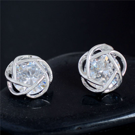 Stud earrings gold-plated openwork rose gold zircon fashion exquisite Korean earrings