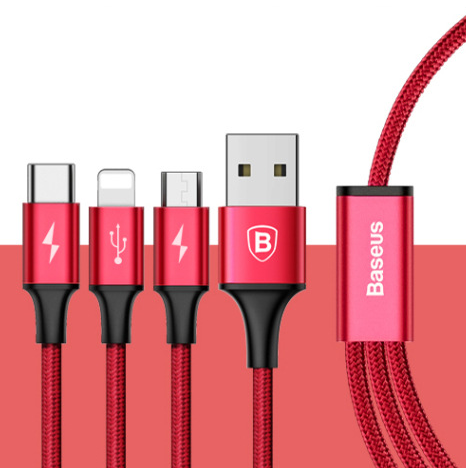 Baseus USB Cable For iPhone X 8 7 6 Charging Charger 3 in 1 Micro USB Cable For Android USB Type c Type-c Mobile Phone Cables