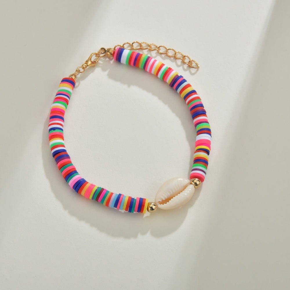 Colorful Soft Clay Bracelet Female Hand String Elastic Rope Shell Anklet