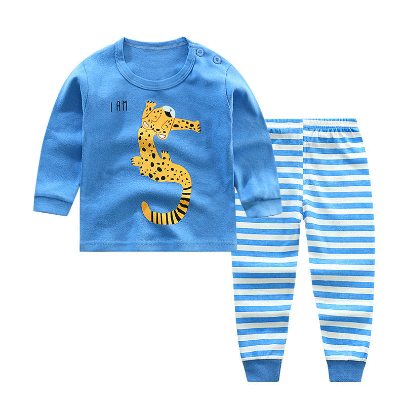 Children's Underwear Set Long-sleeved Color Matching Cotton Round Neck Shoulder Buckle