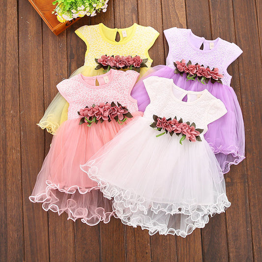 Girls' Skirt Cotton Skirt Solid Color Four Flower Dress