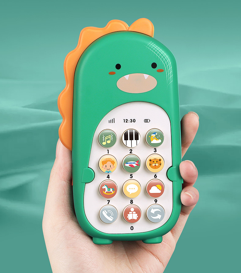 HangLei Toys Baby Dinosaur Cell Phone Toy with Teething Glue, Music & Story & Vibration Modes, 2 Gears Volume, Touch Training Fake Phone for Kids, Preschool Birthday Gift for Girl Boy (Green) phone