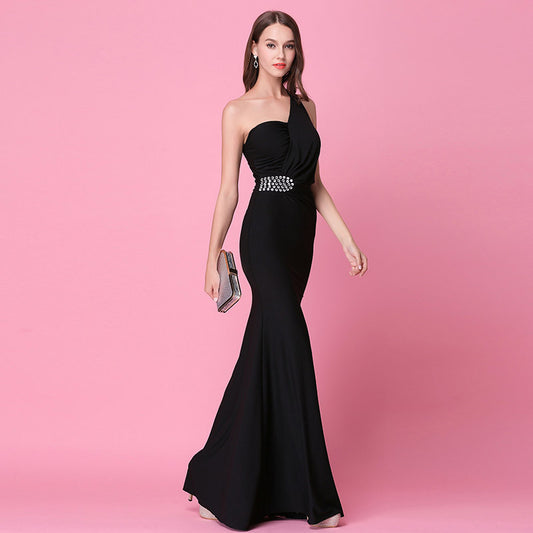 Beaded slit evening dress length