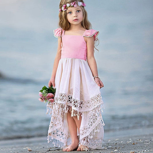 918 small fly sleeve child dress female irregular Fan Lou