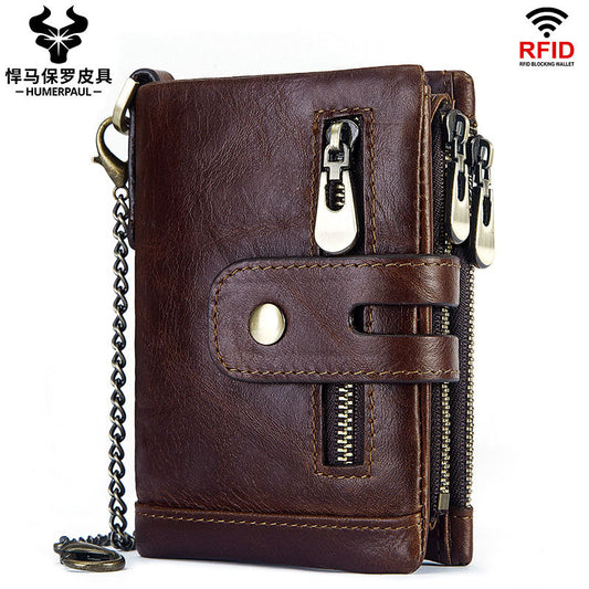 RFID anti-theft brushed leather wallet tri-fold horse leather men's wallet