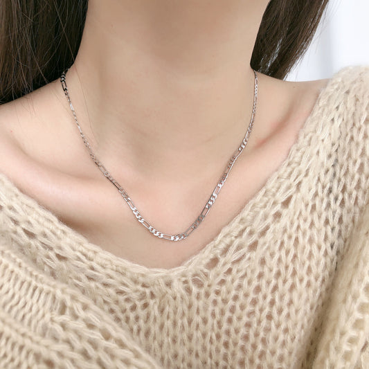 925 Sterling Silver Flat Italian Chain Necklace Short Clavicle Chain Ins Texture Clavicle Chain Female Simple N528