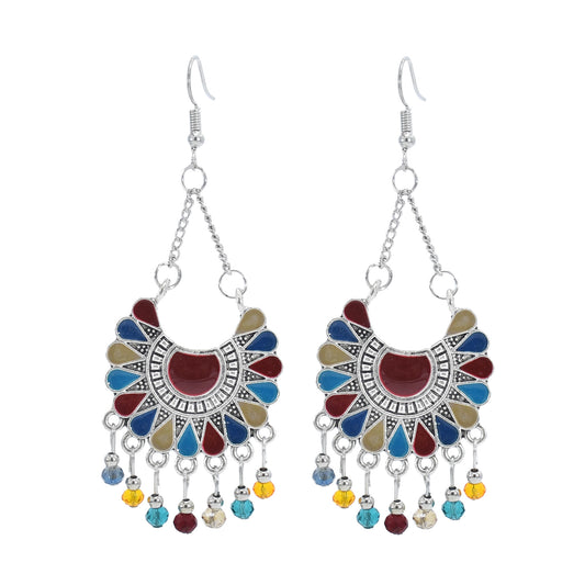 New  Fashion Fan-shaped Tassel Earrings Female Bohemian Retro Yunnan Ethnic Style Earrings Wholesale