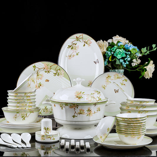 High-grade Bone China Tableware Set Home European-style Chinese Luxury Tableware And Chopsticks Jingdezhen Porcelain Phnom Penh Wedding Gift