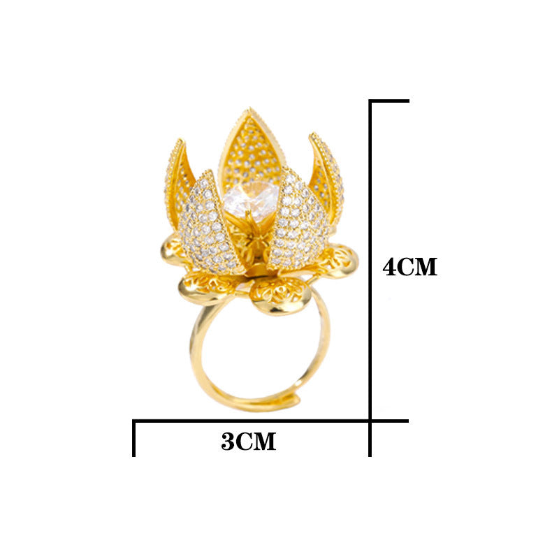 Hollow Opening And Closing Flower Zircon Rotating Ring Women's Wreath Ring Jewelry