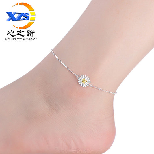 Heart Ornaments Korean Version Of The New Small Fresh Flower Chrysanthemum Anklet Women's Sweet Foot Jewelry Factory Wholesale