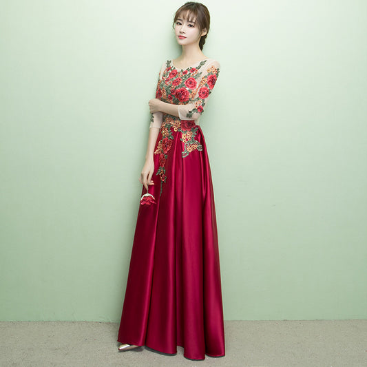 Long-sleeved Embroidery Engagement Banquet Evening Dress