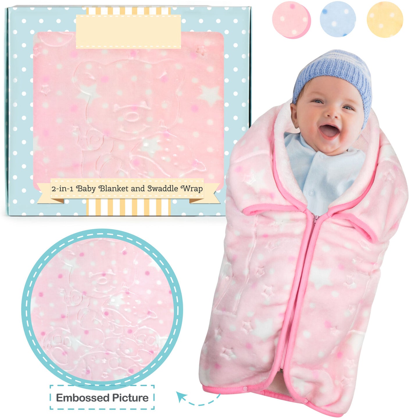 Baby Swaddle Wrap Baby Sleeping Bag Sack Infant Fleece Blanket 2 IN 1 Adjustable