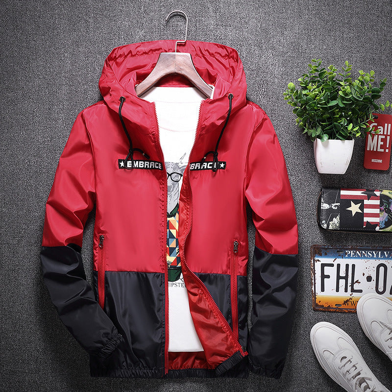 Men's jacket spring and autumn thin coat student self-cultivation clothes handsome hooded jacket