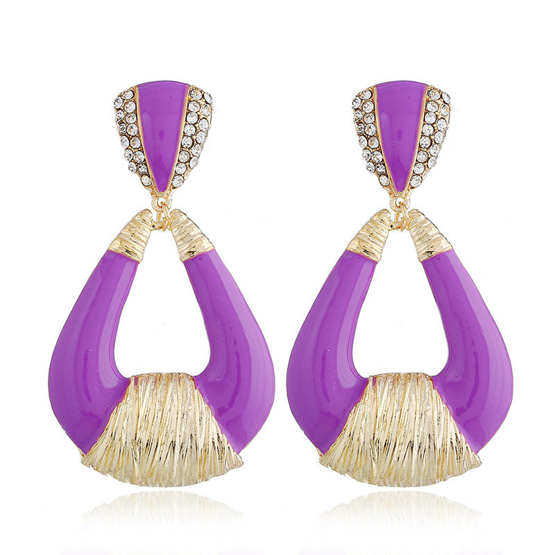 Fashion European And American Style Earrings Alloy Dripping Oil Triangle Diamond Earrings Multicolor Earrings Es004