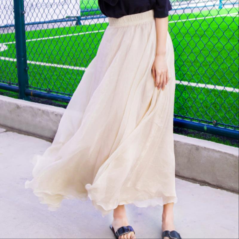 Maxi Long Tulle Chiffon Skirts Women Elastic High Waist Floor Length Elegant Girls Juniors Prom Party Saias Jupe Clothes Faldas