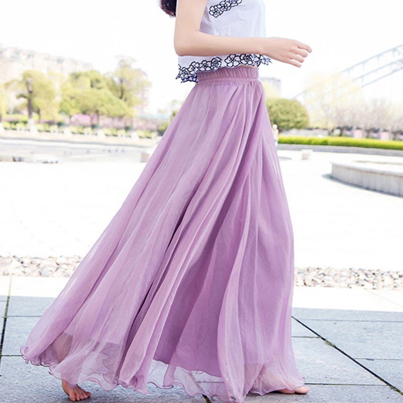 Maxi Long Tulle Chiffon Skirts Women Elastic High Waist Floor Length Elegant Girls Juniors Prom Party Saias Jupe Clothes Faldas