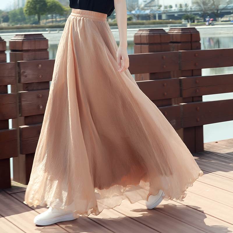 Maxi Long Tulle Chiffon Skirts Women Elastic High Waist Floor Length Elegant Girls Juniors Prom Party Saias Jupe Clothes Faldas