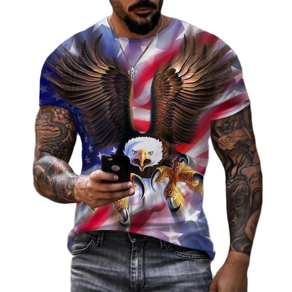 Men 3D Soaring Eagle Print T Shirt O Neck Short Sleeve Tee