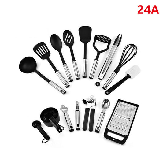 Kitchen Cooking Shovel Spoon Set Nylon Kitchenware Combination 24 Piece Set Tube Handle Stainless Steel Kitchen Shovel Spoon Small Utensils