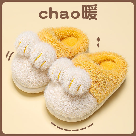 Children's Cotton Slippers Cute Cat Claw Winter Boys And Girls Baby Baotou Warm Indoor Home Parent-child Children's Cotton Shoes