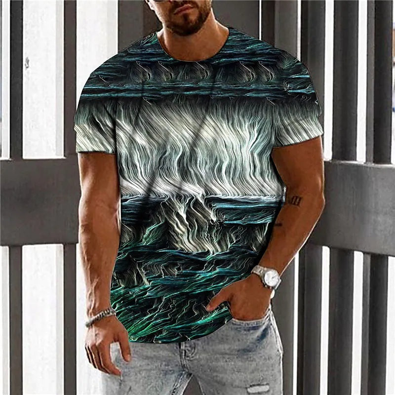 3D Animal Line Code Printing Men's Short Sleeve Cross-border Summer New Fashion T-Shirt