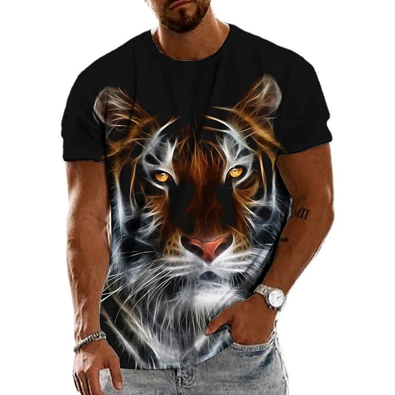 3D Animal Line Code Printing Men's Short Sleeve Cross-border Summer New Fashion T-Shirt