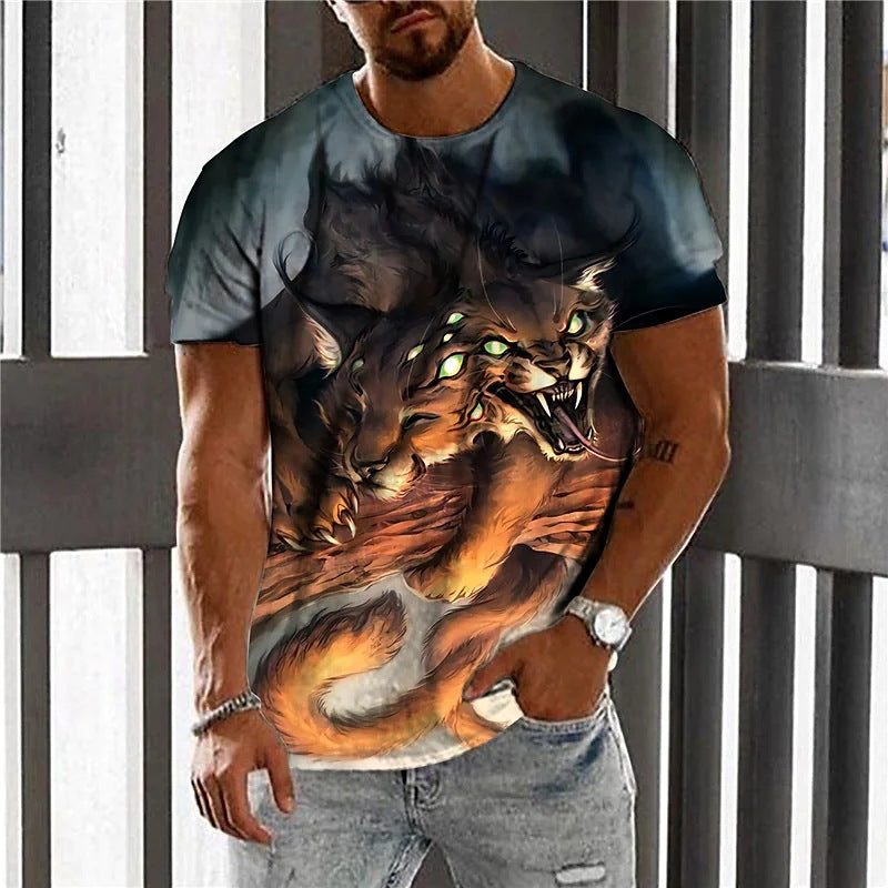 3D Animal Line Code Printing Men's Short Sleeve Cross-border Summer New Fashion T-Shirt