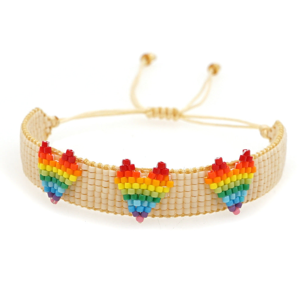 Simple Bohemian Ethnic Style Rainbow Love Beaded Hand-woven Miyuki Rice Bead Couple Bracelet Female