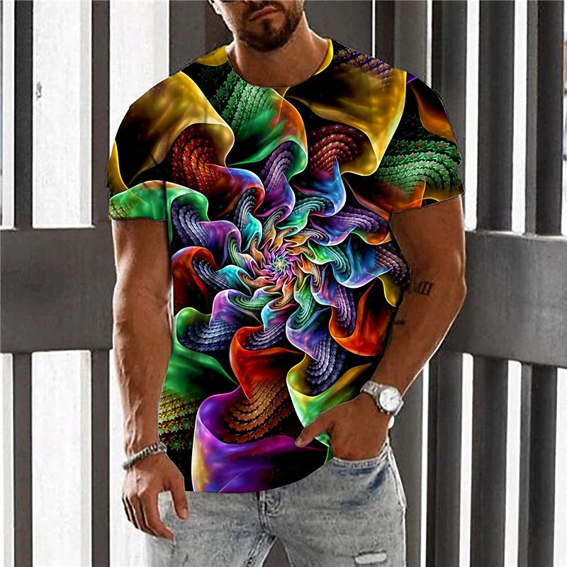 3D Animal Line Code Printing Men's Short Sleeve Cross-border Summer New Fashion T-Shirt