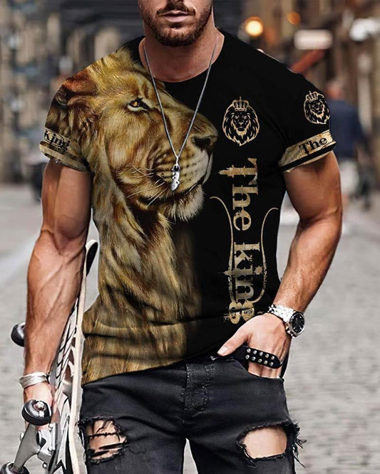 Summer New Men's Short-sleeved Plus Size T-shirt Pullover Round Neck 3D Printing Spot Animal Tiger