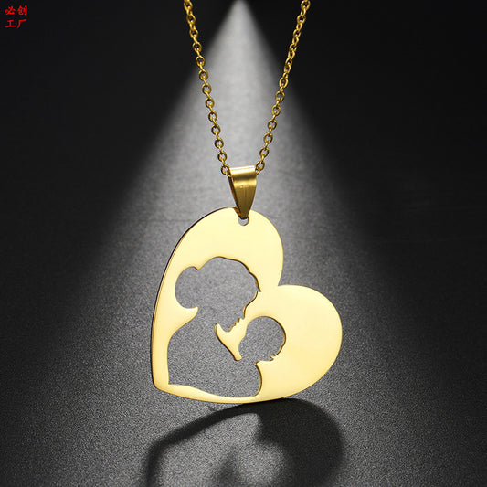 Wish Popular Fashion Peach Heart Love Hollow Parent-child Mother Baby Anniversary Cartoon Necklace