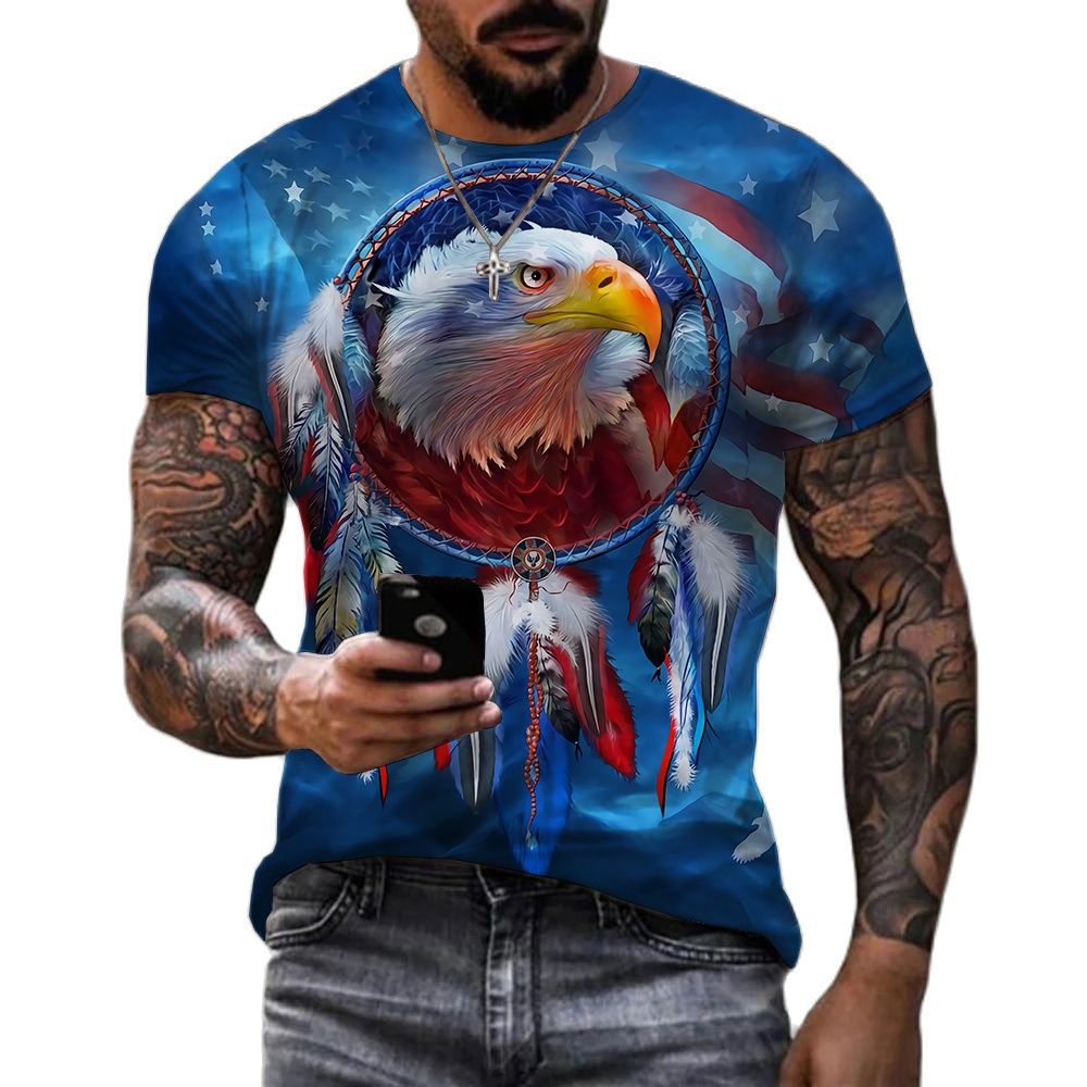 Men 3D Soaring Eagle Print T Shirt O Neck Short Sleeve Tee