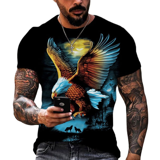 Men 3D Soaring Eagle Print T Shirt O Neck Short Sleeve Tee