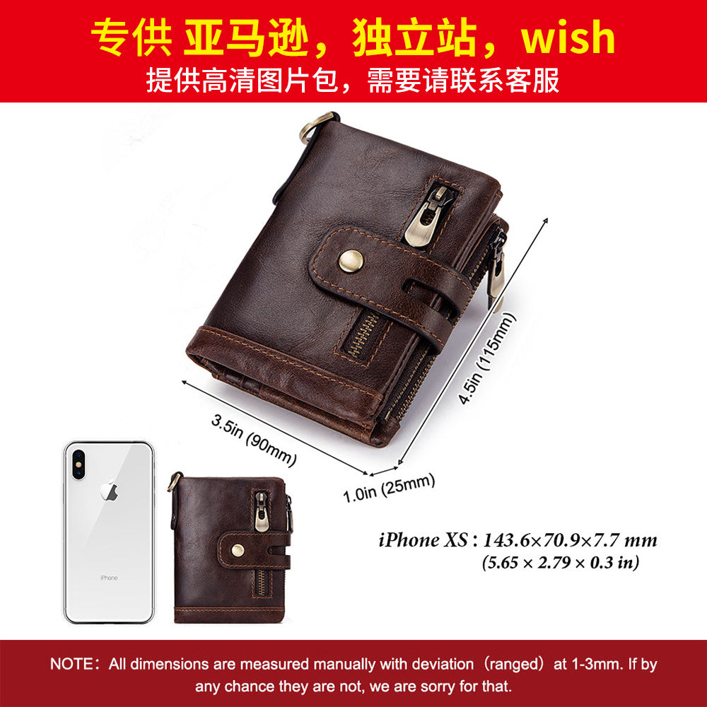 RFID anti-theft brushed leather wallet tri-fold horse leather men's wallet