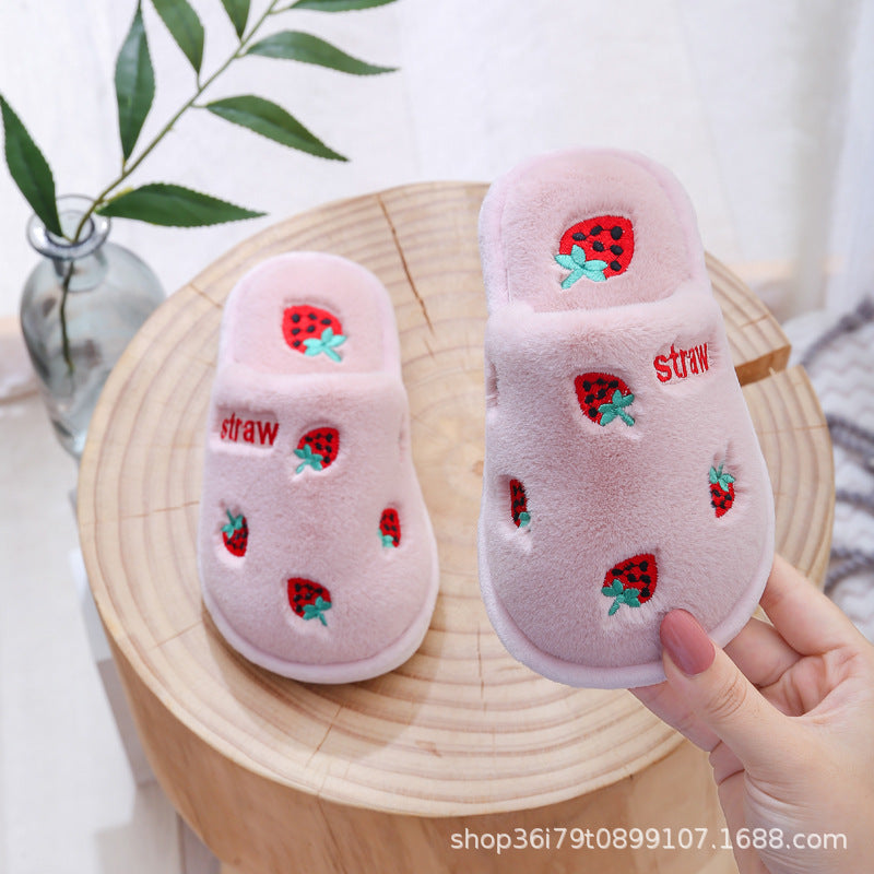 Children's Cotton Slippers Winter Boys And Girls Baby Indoor Home Non-slip Cartoon Plush Bag With Children's Fruit Cotton Slippers